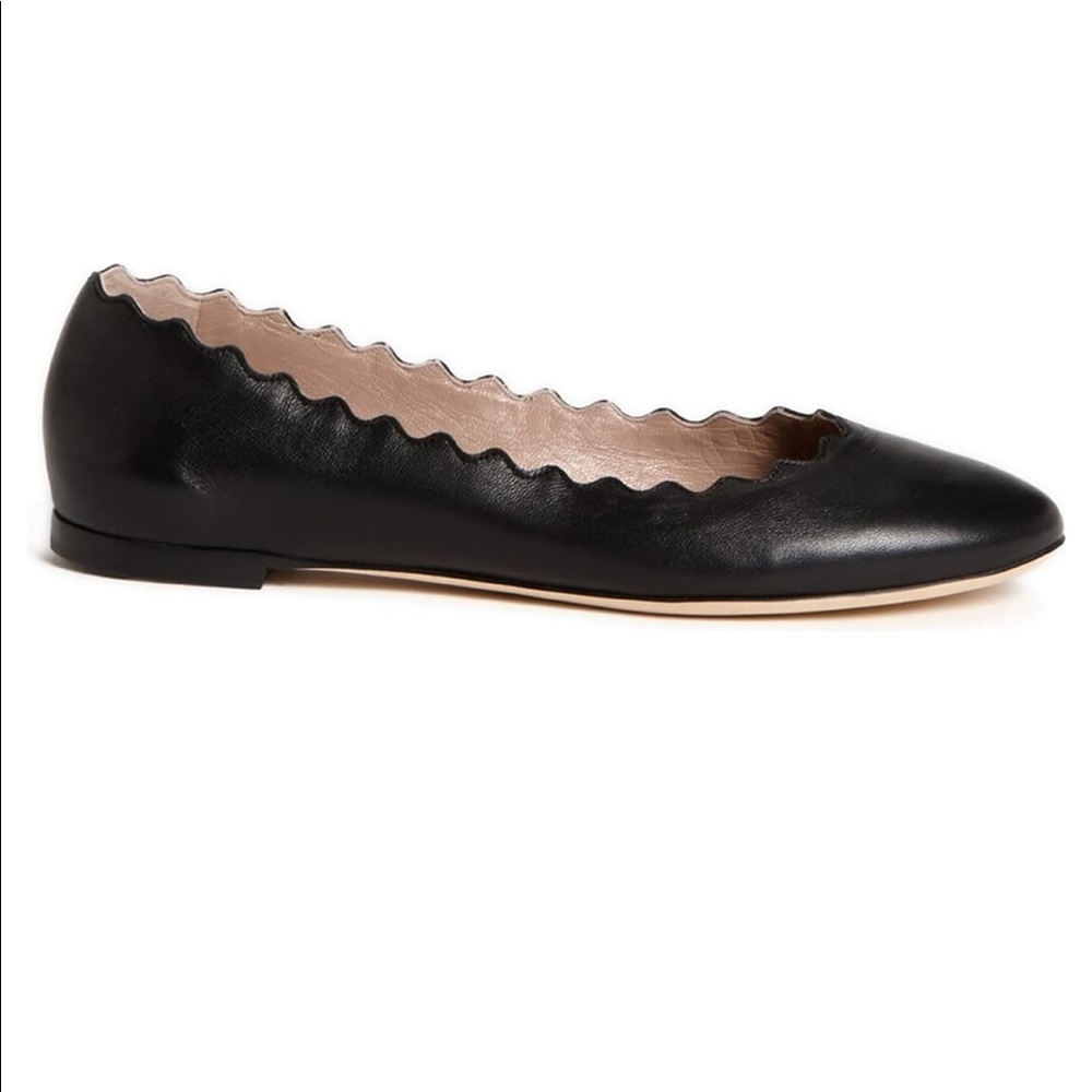Chloe Lauren scalloped black ballet flat 38.5 8